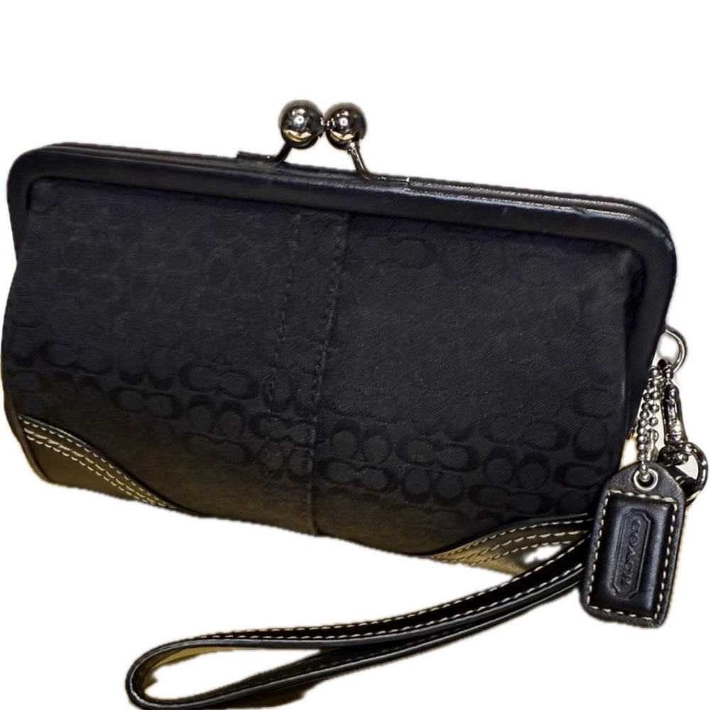 Coach rare vintage Y2K Soho Kisslock Wristlet signature jacquard leather - Picture 4 of 17